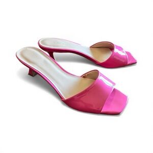 Nine West Pink Patent Mule Heels Size 8.5 Square Toe Y2K Kitten Heel Vintage